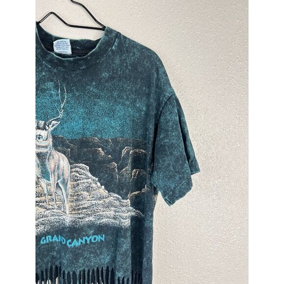Vtg Fringe Beaded Grand Canyon Acid Wash Teal Shirt Large Elk Single Stitch 90s - Picture 3 of 13